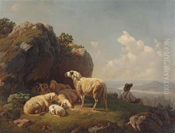 Sheep Resting Oil Painting by Robert Eberle