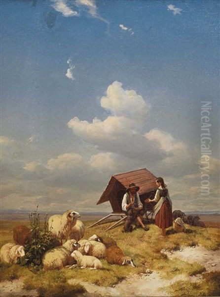 Schafer Bei Der Mittagsrast Oil Painting by Robert Eberle