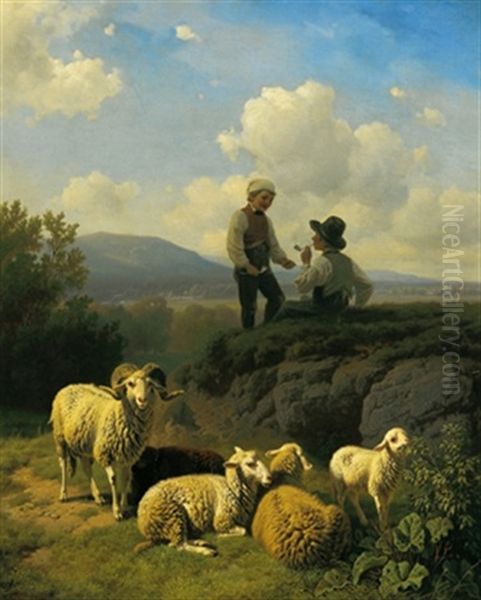 Hirtenknaben Mit Schafen Oil Painting by Robert Eberle