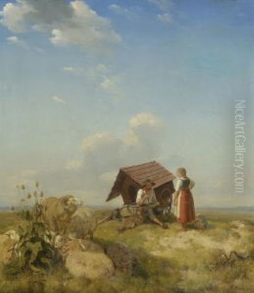 Schafer Bei Der Rast Auf Der Weide Oil Painting by Robert Eberle