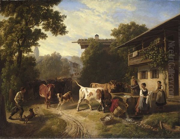 Heimkehrende Herde Oil Painting by Robert Eberle