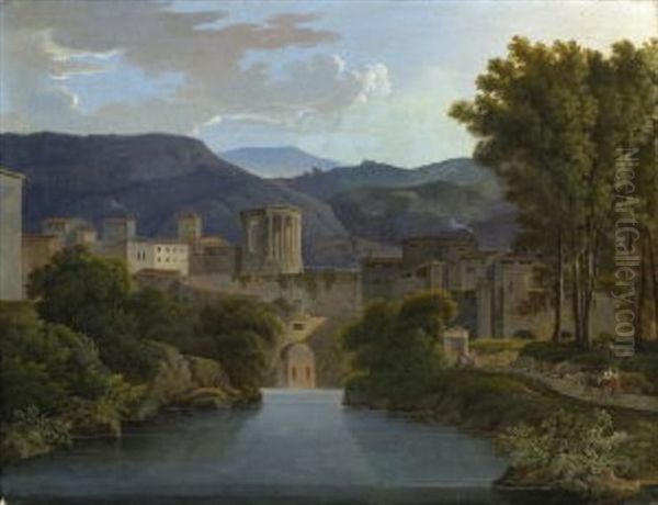 Blick Auf Tivoli Mit Dem Vestatempel Oil Painting by Johann Christian Eberlein