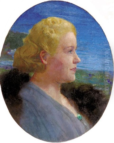 Portrait Of A Woman Oil Painting by Alfred Rudolfovich Eberling