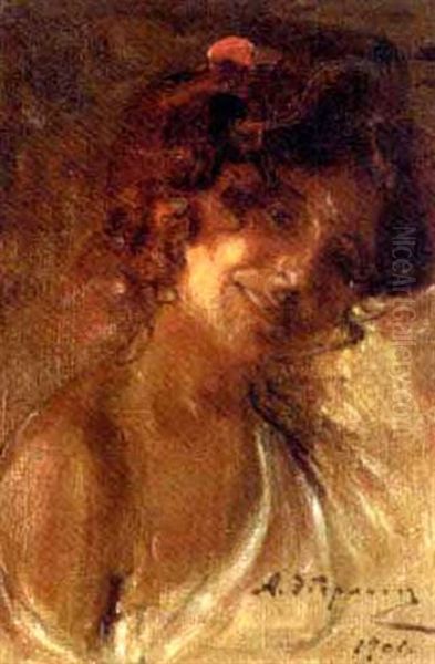 Portrait Of A Smiling Woman by Alfred Rudolfovich Eberling