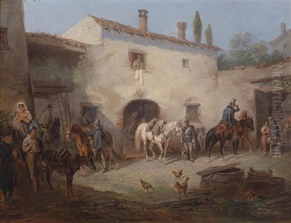 Osterreichische Husaren Oil Painting by Carl Alois Martin Ebersberg