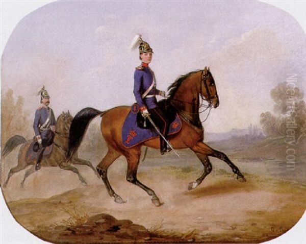 Leutnant Max Seubert Im Grosherzoglich Badischen Leibdragonerregiment, 2. Schwadron Karlsruhe 1856 Oil Painting by Carl Alois Martin Ebersberg