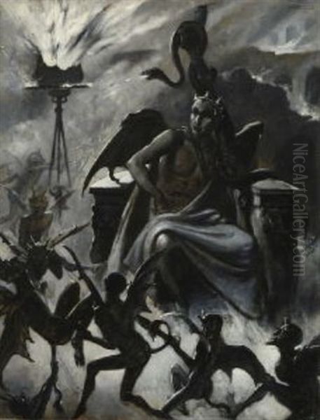 Dante - Gottliche Komodie, Aus Inferno Und Purgatorio (set Of 10) Oil Painting by Max Ebersberger