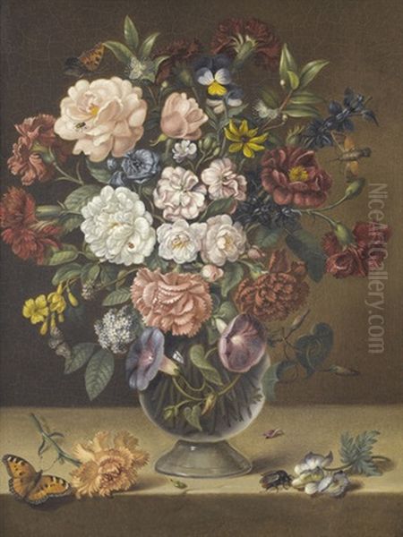 Blumenstillleben Mit Schmetterlingen Und Kafern Oil Painting by Ludwig Rudolf Ebersold