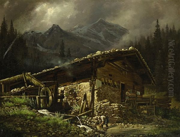 Muhle Im Gebirge Oil Painting by Anton Ebert