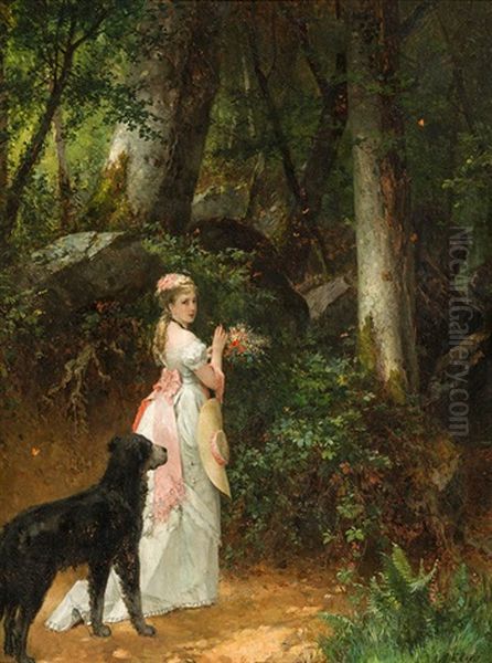 Junge Dame Im Wald Oil Painting by Anton Ebert