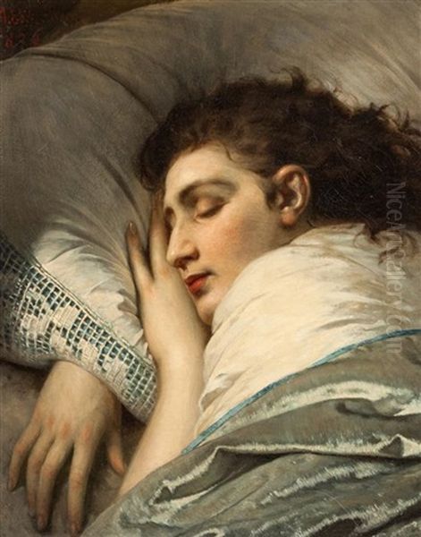 Sleeping Woman, 1876 Oil Painting by Anton Ebert