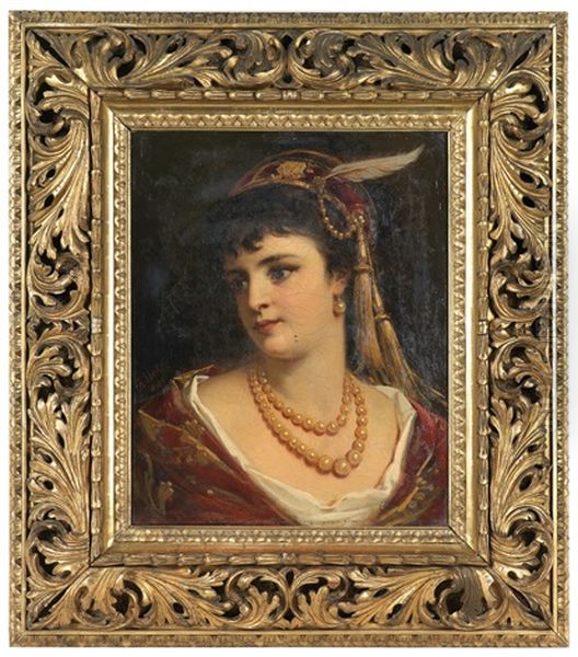 Portrait Einer Jungen Dame Mit Perlenschmuck Oil Painting by Anton Ebert