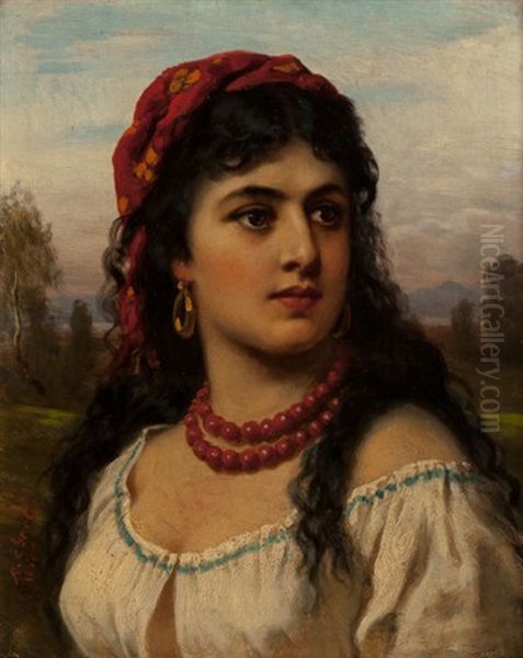 A Mediterranean Beauty Oil Painting by Anton Ebert