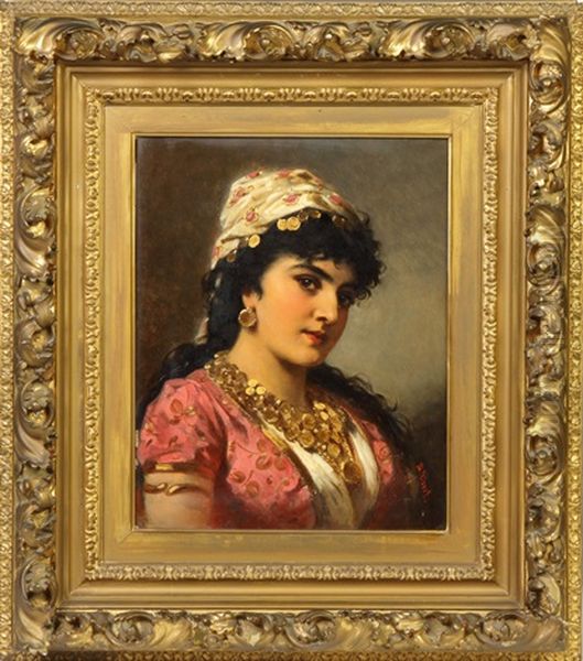 Portrait Of A Middle Eastern Young Lady Oil Painting by Anton Ebert