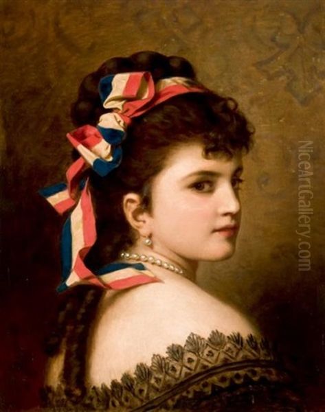 Jeune Femme Au Ruban Tricolore Oil Painting by Anton Ebert