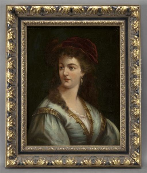 Portrait Of A Lady In A Velvet Cap Oil Painting by Anton Ebert