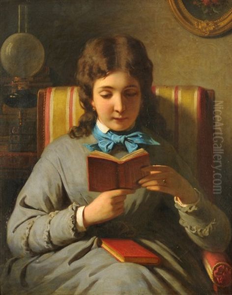 Junge Frau Beim Lesen Oil Painting by Anton Ebert