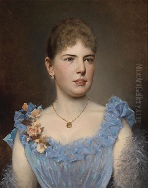 Portrat Einer Dame In Blauem Kleid Oil Painting by Anton Ebert