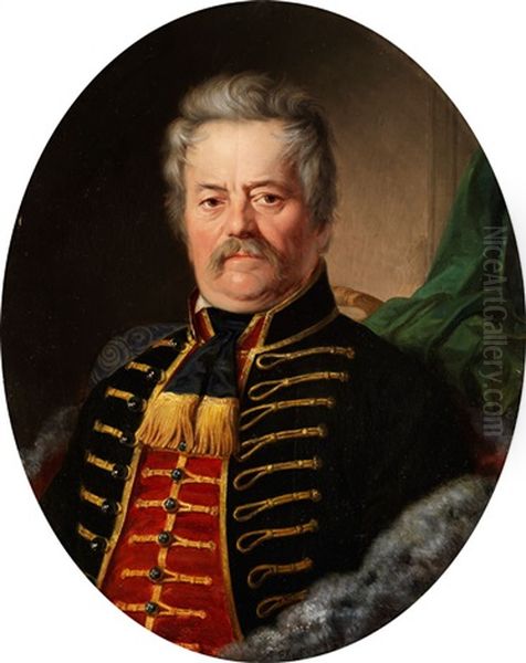 Portrait Eines Herren In Hussarenuniform Oil Painting by Anton Ebert