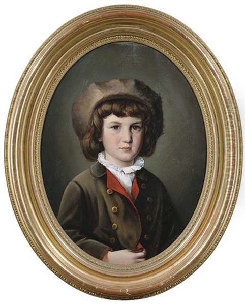 Bildnis Eines Jungen In Gruner Jacke Mit Pelzmutze Oil Painting by Anton Ebert