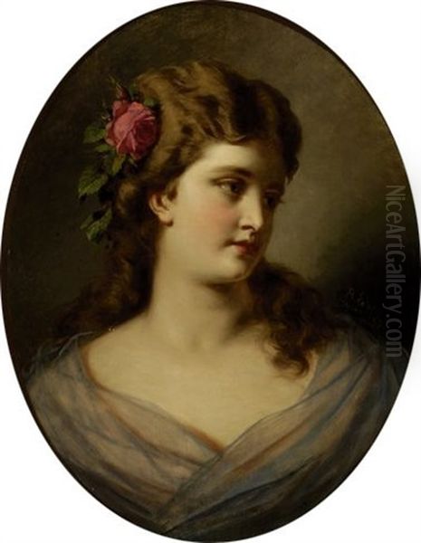 Portait Of A Lady Oil Painting by Anton Ebert