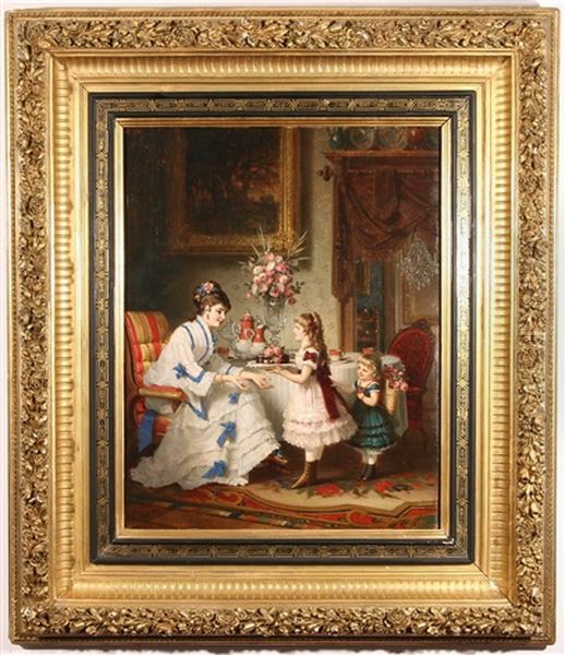 Giving A Present To Mother Oil Painting by Anton Ebert