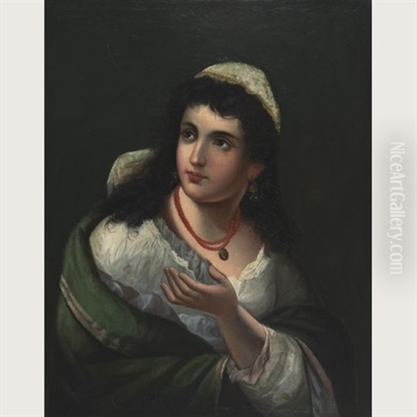 An Orientalist Woman Oil Painting by Anton Ebert