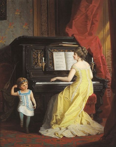 Musikalische Unterhaltung Oil Painting by Anton Ebert