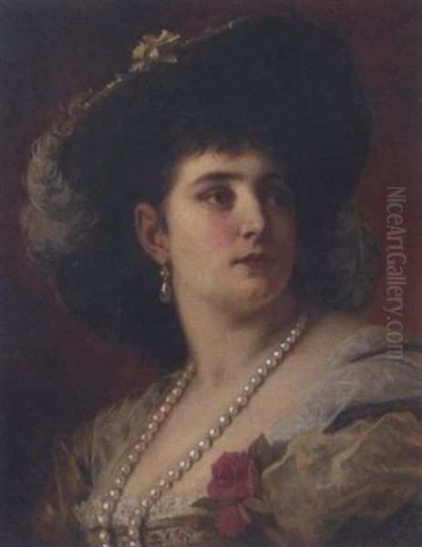 An Elegant Lady Oil Painting by Anton Ebert