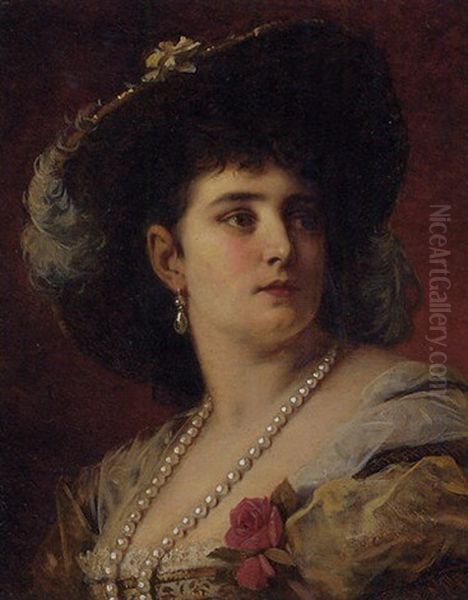 An Elegant Lady Oil Painting by Anton Ebert