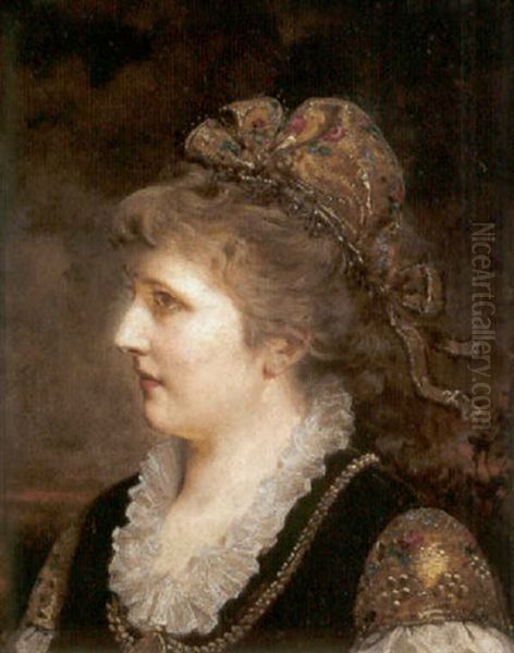 Portrat Einer Dame Mit Goldener Haube Oil Painting by Anton Ebert