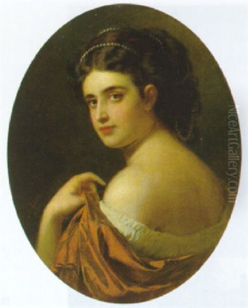 Madchen Mit Perlenkette Im Haar by Anton Ebert