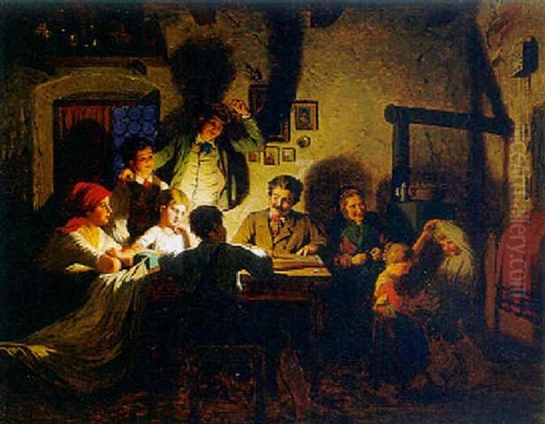 Gemutlicher Abend In Einer Bauernstube Oil Painting by Anton Ebert