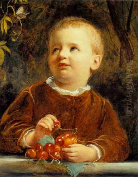 A Boy With Cherries Oil Painting by Anton Ebert