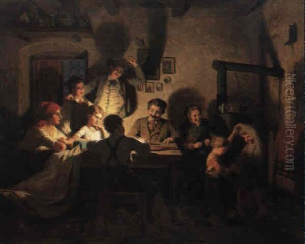 Zitherspiel Am Abend In Der Bauernstube Oil Painting by Anton Ebert