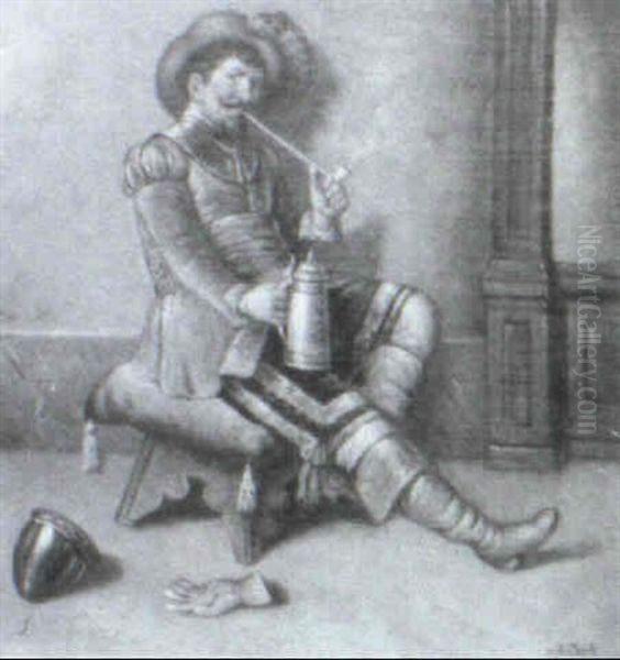 Conquistador Smoking A Pipe Oil Painting by Anton Ebert