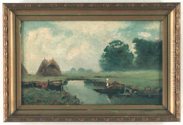 Landschaft Mit Bauerin Am Fluss Oil Painting by Carl Ebert