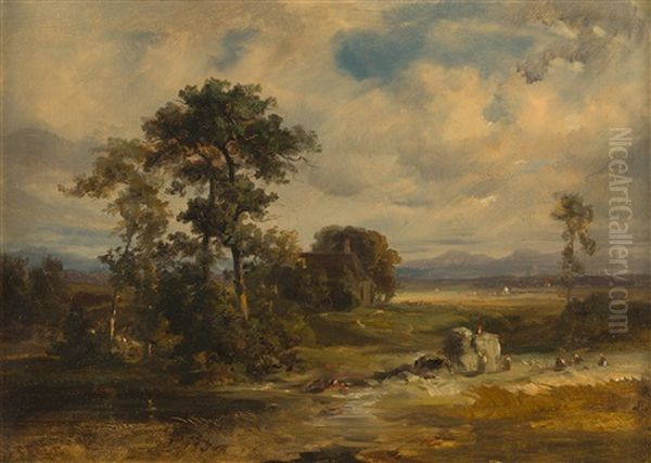 Voralpenlandschaft Mit Bauern Bei Der Ernte Oil Painting by Carl Ebert