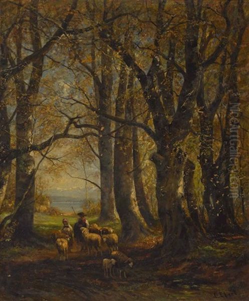 Schafer Auf Waldweg Oil Painting by Carl Ebert