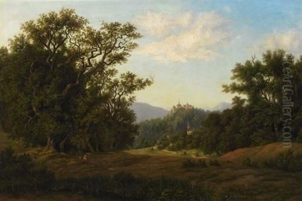 Waldlandschaft Bei Baden-baden (?) Oil Painting by Carl Ebert