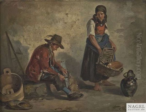 Bauerliches Paar Oil Painting by Carl Ebert