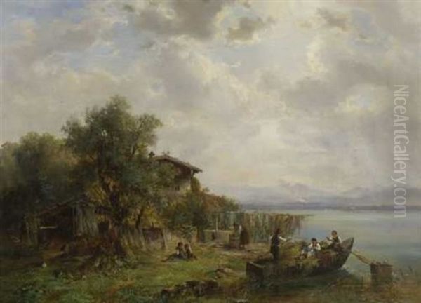 Bauernhof Am Chiemsee Oil Painting by Carl Ebert