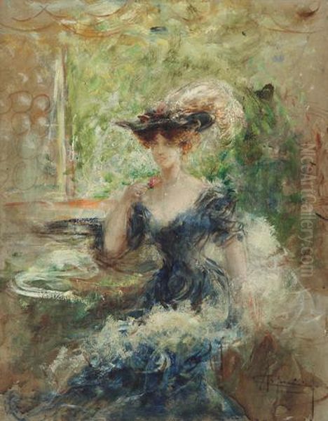 Signora Al Caffe Oil Painting by Carlo Arpini