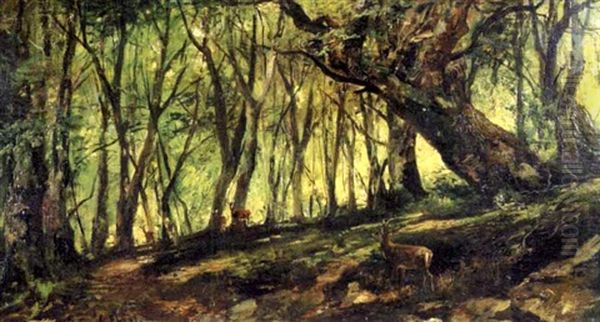 Deer In A Forest Oil Painting by Carl Ebert