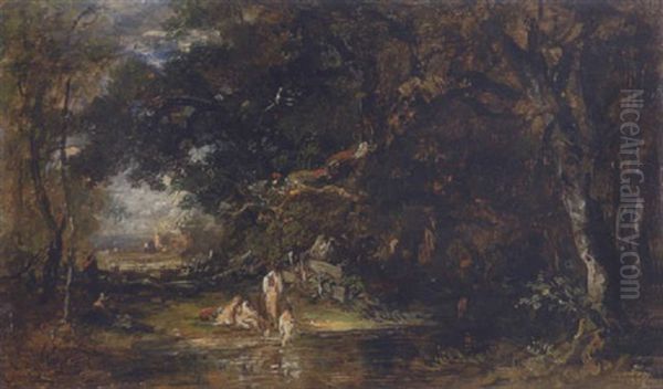 Waldlandschaft Mit Badenden Kindern Oil Painting by Carl Ebert