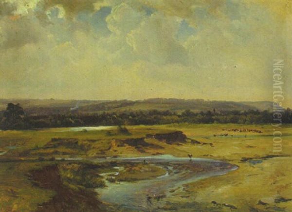 Fluslandschaft Mit Kuhen An Der Tranke by Carl Ebert