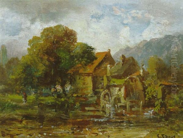 Wassermuhle Am Bach Im Gebirgstal Oil Painting by Carl Ebert