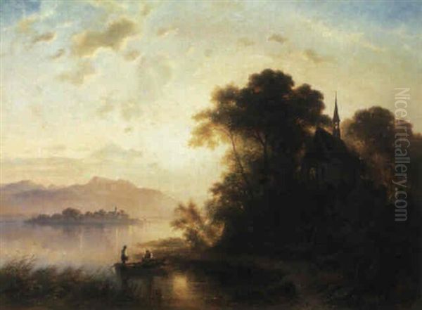 Blick Auf Die Fraueninsel Im Chiemsee Oil Painting by Carl Ebert