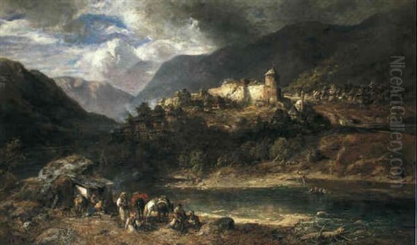 Die Festung Vranduk In Bosnien Oil Painting by Carl Ebert