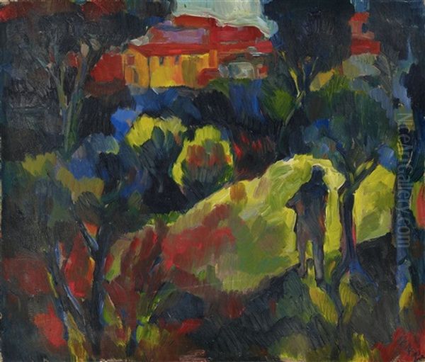 Untitled (dekorative Landschaft/die Getraumte Stadt) Oil Painting by Josef Eberz